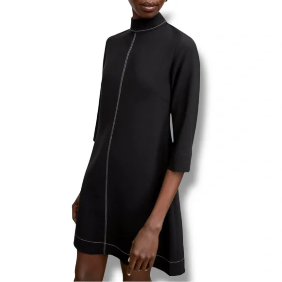 MM LaFleur The Kinsley Dress Everyday Crepe Black Contrast Stitching NWT Size 18 - Picture 1 of 11